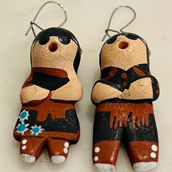 Southwest Clay Figural Boy and Girl Earrings   Vintage - Picture 3 of 5